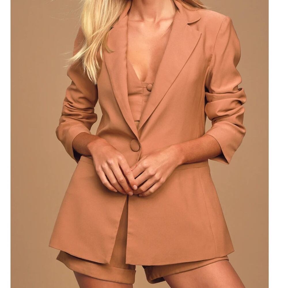 Lulus Professional Babe Tan Blazer and Shorts Set - Large